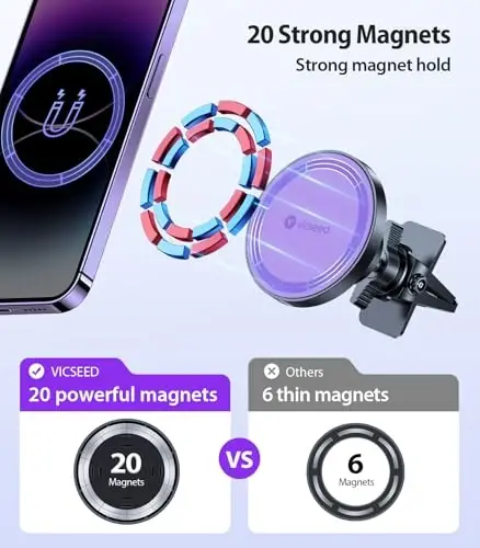 VICSEED for MagSafe Car Mount [Upgraded Strongest Magnet Power] Magnetic Phone Holder for Car Vent 360 Adjustable Magnetic Phone Mount for iPhone 17 Pro Max 16 15 14 13 12 Plus Mini, Purple - 2