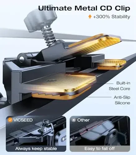 VICSEED Harbiy darajadagi mustahkam avtomobil telefon tutqichi, 𝗨𝗽𝗴𝗿𝗮𝗱𝗲𝗱 𝗔𝗻𝘁𝗶 𝗦𝗵𝗮𝗸𝗲 Metall CD uyasi va havo chiqarish teshigi qalin qoplamaga mos telefon tutqichi, iPhone 15 14 Samsung barcha telefonlar uchun mos - 5