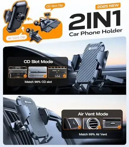 VICSEED Harbiy darajadagi mustahkam avtomobil telefon ushlagichi, yangilangan tebranishga qarshi metall CD uyasi va havo chiqarish teshigi qalin g'ilofga mos telefon ushlagichi iPhone 17 16 15 Samsung barcha telefonlar uchun - Klassik qora - VICSEED (1)