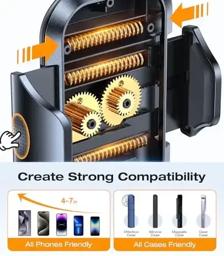 VICSEED Harbiy darajadagi mustahkam avtomobil telefon ushlagichi, yangilangan tebranishga qarshi metall CD uyasi va havo chiqarish teshigi qalin g'ilofga mos telefon ushlagichi iPhone 17 16 15 Samsung barcha telefonlar uchun - Klassik qora - 6