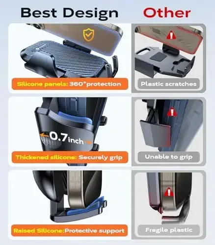 VICSEED Harbiy darajadagi mustahkam avtomobil telefon ushlagichi, yangilangan tebranishga qarshi metall CD uyasi va havo chiqarish teshigi qalin g'ilofga mos telefon ushlagichi iPhone 17 16 15 Samsung barcha telefonlar uchun - Klassik qora - 7