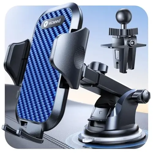 VICSEED Dark Blue Phone Holders for Your Car [Upgraded True Military-Grade Strongest Suction] Cell Phone Mount for Car Dashboard Windshield Vent Truck Boat Stand Adjustable for iPhone Android - 2