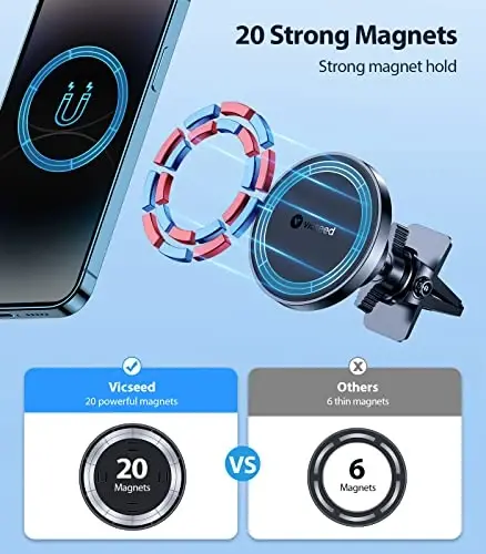 VICSEED for MagSafe Car Mount [Upgraded Strongest Magnet Power] Magnetic Phone Holder for Car Vent 360 Adjustable Magnetic Car Phone Holder Mount for iPhone 17 Pro Max 16 15 14 13 12 Plus Mini - 2