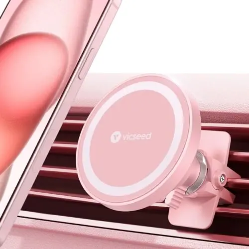VICSEED for MagSafe Car Mount [Upgraded Strongest Magnet Power] Magnetic Phone Holder for Car Vent 360 Adjustable Magnetic Car Phone Holder Mount for iPhone 15 14 13 12 Pro Max Plus Mini, Pink - VICSEED