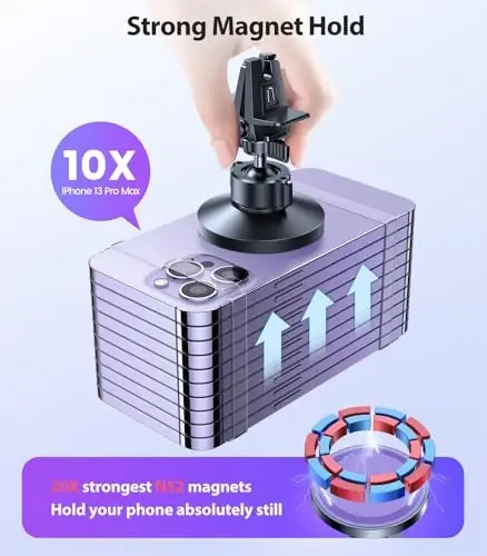 VICSEED for MagSafe Car Mount [Upgraded Strongest Magnet Power] Magnetic Phone Holder for Car Vent 360 Adjustable Magnetic Phone Mount for iPhone 17 Pro Max 16 15 14 13 12 Plus Mini, Purple - 3