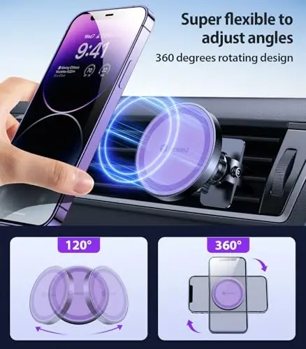 VICSEED for MagSafe Car Mount [Upgraded Strongest Magnet Power] Magnetic Phone Holder for Car Vent 360 Adjustable Magnetic Phone Mount for iPhone 17 Pro Max 16 15 14 13 12 Plus Mini, Purple - 6