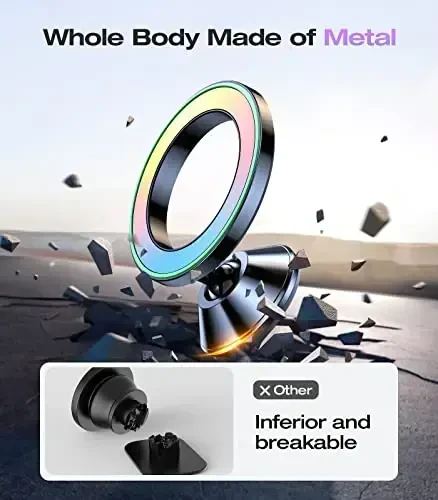 VICSEED Fit for MagSafe Car Mount [Colorful Gradient] Magnetic Phone Holder for Car Dashboard [Lasting & Never Fall] All Metal Sturdy Phone Mount for Car Dash Fit iPhone 16 Pro Max 15 14 13 12 Samsung - 6