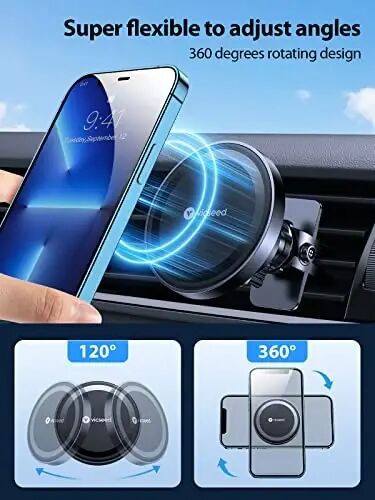 VICSEED MagSafe Avtomobilga o'rnatish uchun [Yangirilgan eng kuchli magnit kuch] Magnit telefon tutqichi Avtomobil havo chiqishi uchun 360 sozlanadigan magnit avtomobil telefon tutqichi iPhone 15 14 13 12 Pro Max Plus Mini uchun - 5