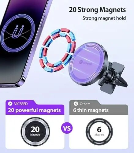 VICSEED MagSafe uchun avtomobil o'rnatgichi [Kuchaytirilgan eng kuchli magnit kuchi] Avtomobil shamollatgichi uchun magnit telefon ushlagichi 360 sozlanishi magnit telefon o'rnatgichi iPhone 17 Pro Max 16 15 14 13 12 Plus Mini, binafsha - VICSEED (1)