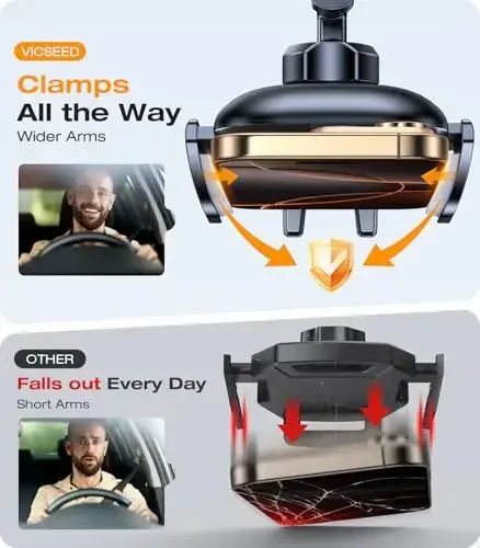 VICSEED Military-Grade Sturdy Car Phone Holder Mount, 𝗨𝗽𝗴𝗿𝗮𝗱𝗲𝗱 𝗔𝗻𝘁𝗶 𝗦𝗵𝗮𝗸𝗲 Metal CD Slot & Air Vent Thick Case Friendly Phone Mount for Car Fit for iPhone 15 14 Samsung All Phones - 3