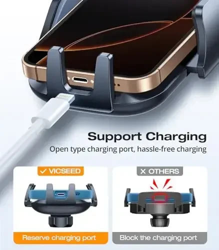 VICSEED Military-Grade Sturdy Car Phone Holder Mount, 𝗨𝗽𝗴𝗿𝗮𝗱𝗲𝗱 𝗔𝗻𝘁𝗶 𝗦𝗵𝗮𝗸𝗲 Metal CD Slot & Air Vent Thick Case Friendly Phone Mount for Car Fit for iPhone 15 14 Samsung All Phones - 4