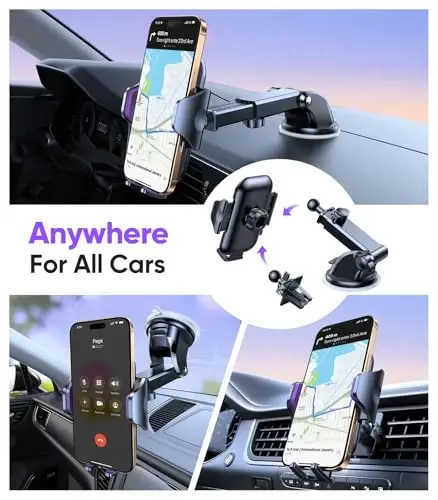 VICSEED Purple Phone Holders for Your Car [Upgraded True Military-Grade Strongest Suction] Cell Phone Mount for Car Dashboard Windshield Vent Truck Boat Stand Adjustable for iPhone Android - 4