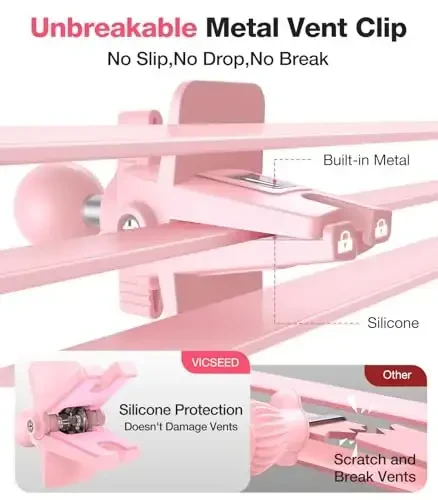 VICSEED Pink Phone Holder for Your Car [ Sturdy & Secure ] Air Vent Phone Mount for Car Hands Free Easy Clamp Cradle in Vehicle for iPhone Samsung Android Smartphone, Pink Car Accessories - 3
