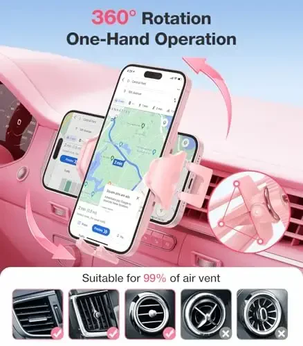 VICSEED Pink Phone Holder for Your Car [ Sturdy & Secure ] Air Vent Phone Mount for Car Hands Free Easy Clamp Cradle in Vehicle for iPhone Samsung Android Smartphone, Pink Car Accessories - 4