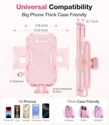 VICSEED Pink Phone Holder for Your Car [ Sturdy & Secure ] Air Vent Phone Mount for Car Hands Free Easy Clamp Cradle in Vehicle for iPhone Samsung Android Smartphone, Pink Car Accessories - 5