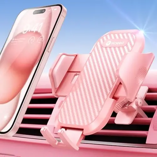 VICSEED Pink Phone Holder for Your Car [ Sturdy & Secure ] Air Vent Phone Mount for Car Hands Free Easy Clamp Cradle in Vehicle for iPhone Samsung Android Smartphone, Pink Car Accessories - 1