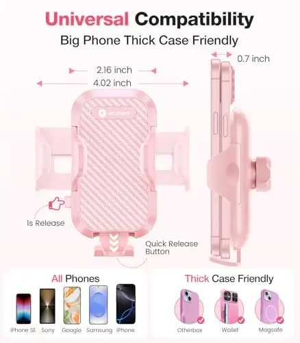 VICSEED Pink Phone Holder for Your Car [ Sturdy & Secure ] Air Vent Phone Mount for Car Hands Free Easy Clamp Cradle in Vehicle for iPhone Samsung Android Smartphone, Pink Car Accessories - 5