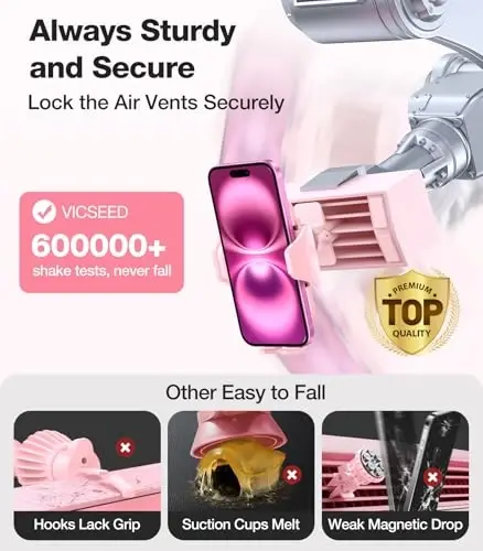 VICSEED Pink Phone Holder for Your Car [ Sturdy & Secure ] Air Vent Phone Mount for Car Hands Free Easy Clamp Cradle in Vehicle for iPhone Samsung Android Smartphone, Pink Car Accessories - 6