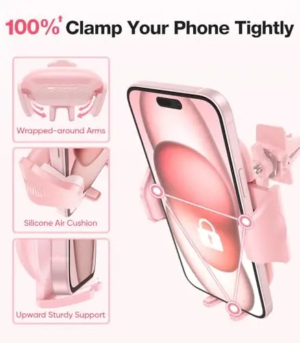 VICSEED Pink Phone Holder for Your Car [ Sturdy & Secure ] Air Vent Phone Mount for Car Hands Free Easy Clamp Cradle in Vehicle for iPhone Samsung Android Smartphone, Pink Car Accessories - VICSEED (1)