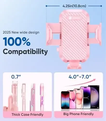 VICSEED Pink Phone Holders for Your Car, [Haqiqiy harbiy darajadagi eng kuchli so'rish kuchi], 3-in-1 Dashboard Windshield Vent, Truck Boat Stand Cell Phone Mount for iPhone Android All Phones - 5