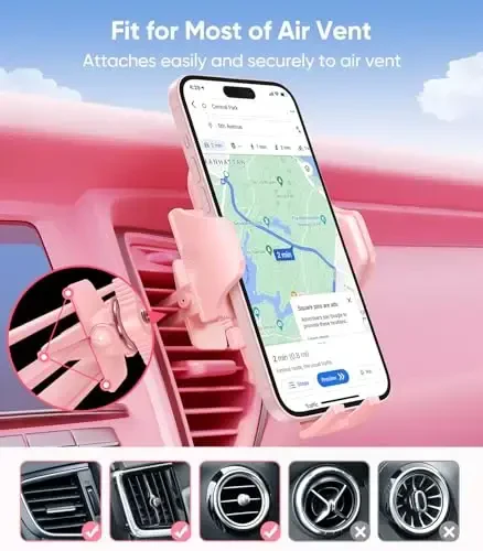 VICSEED Pushti Telefon Uskagichi Sizning Mashinangiz uchun [Mustahkam & Xavfsiz] Mashina uchun havo chiqarish teshigi telefon uskunasi Qo'lsiz Oson Qisqich Beshik iPhone Samsung Android Smartfon uchun, Pushti Mashina Aksessuarlari - 7