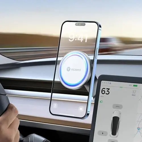 VICSEED Tesla Phone Mount【Eng kuchli magnit quvvati】 Barcha telefonlar uchun mos buklanadigan yashirin Tesla telefon ushlagichi, Tesla Model 3/Y/Cybertruck aksessuarlari, MagSafe avtomobil ushlagichi uchun Tesla Model 3 Model Y - Oq - 5