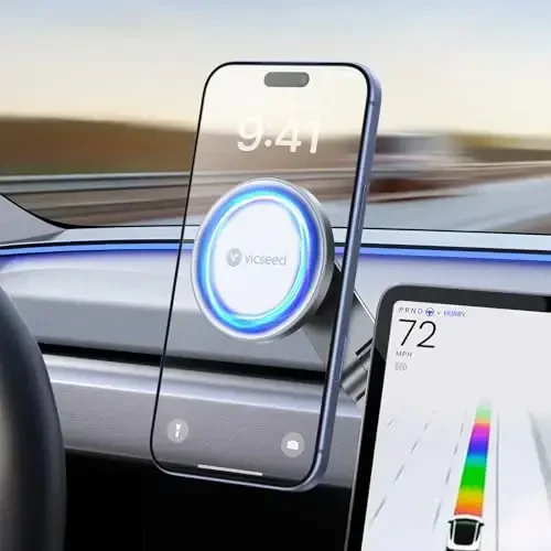 VICSEED Tesla Phone Mount【Eng kuchli magnit quvvati】 Barcha telefonlar uchun mos buklanadigan yashirin Tesla telefon ushlagichi, Tesla Model 3/Y/Cybertruck aksessuarlari, MagSafe avtomobil ushlagichi uchun Tesla Model 3 Model Y - Oq - VICSEED (1)