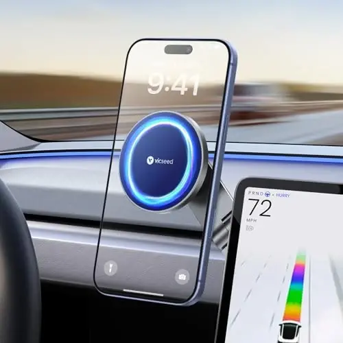 VICSEED Tesla Phone Mount【Strongest Magnet Power】 Foldable Hidden Tesla Phone Holder Fit for All Phones, Tesla Model 3/Y/Cybertruck Accessories, Tesla Model 3 Model Y for MagSafe Car Mount - Blue - 1