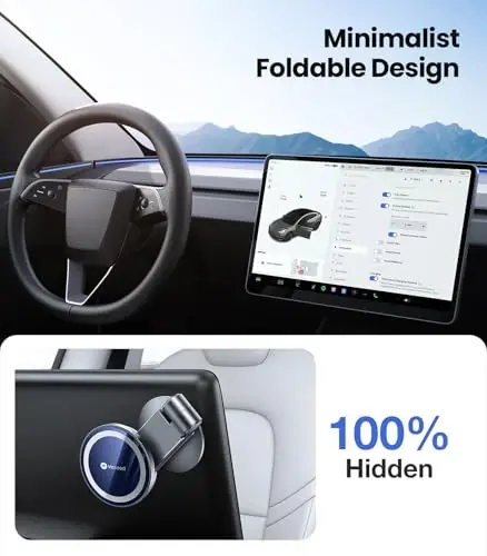 VICSEED Tesla Phone Mount【Strongest Magnet Power】 Foldable Hidden Tesla Phone Holder Fit for All Phones, Tesla Model 3/Y/Cybertruck Accessories, Tesla Model 3 Model Y for MagSafe Car Mount - Blue - 2