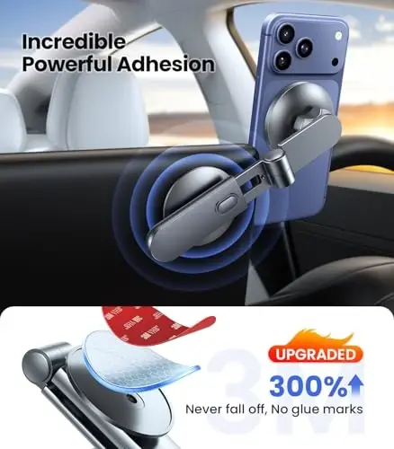 VICSEED Tesla Phone Mount【Strongest Magnet Power】 Foldable Hidden Tesla Phone Holder Fit for All Phones, Tesla Model 3/Y/Cybertruck Accessories, Tesla Model 3 Model Y for MagSafe Car Mount - Blue - 3
