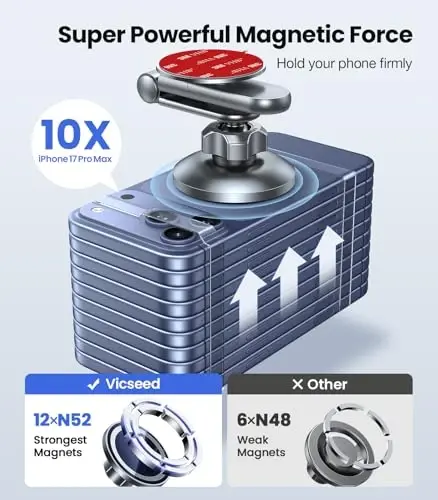 VICSEED Tesla Phone Mount【Strongest Magnet Power】 Foldable Hidden Tesla Phone Holder Fit for All Phones, Tesla Model 3/Y/Cybertruck Accessories, Tesla Model 3 Model Y for MagSafe Car Mount - Blue - 4