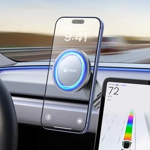VICSEED Tesla Phone Mount【Strongest Magnet Power】 Foldable Hidden Tesla Phone Holder Fit for All Phones, Tesla Model 3/Y/Cybertruck Accessories, Tesla Model 3 Model Y for MagSafe Car Mount-Quicksilver - VICSEED