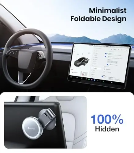 VICSEED Tesla Phone Mount【Strongest Magnet Power】 Foldable Hidden Tesla Phone Holder Fit for All Phones, Tesla Model 3/Y/Cybertruck Accessories, Tesla Model 3 Model Y for MagSafe Car Mount-Quicksilver - 2