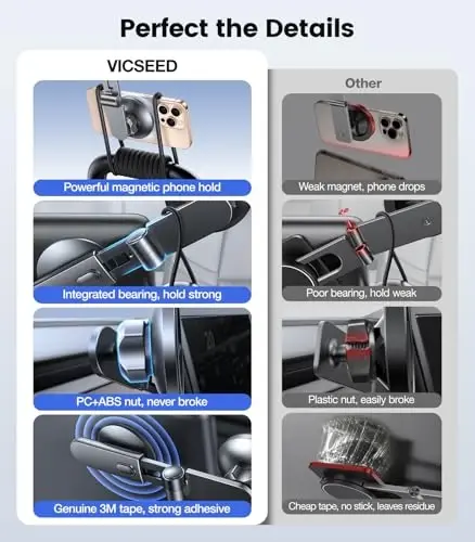 VICSEED Tesla Phone Mount【Strongest Magnet Power】 Foldable Hidden Tesla Phone Holder Fit for All Phones, Tesla Model 3/Y/Cybertruck Accessories, Tesla Model 3 Model Y for MagSafe Car Mount-Quicksilver - 6