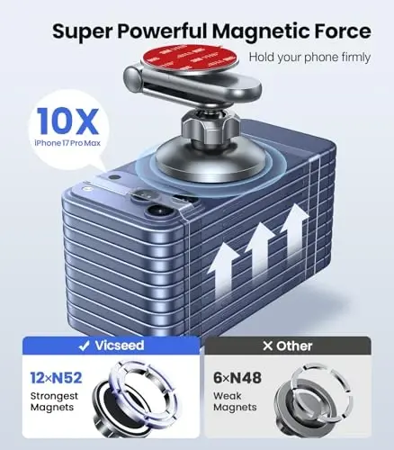 VICSEED Tesla Phone Mount【Strongest Magnet Power】MagSafe Car Mount for Tesla Model 3 Model Y, Foldable Hidden Tesla Phone Holder Fit for All Phone, Tesla Model Y Accessories Tesla Model 3 Accessories - 4