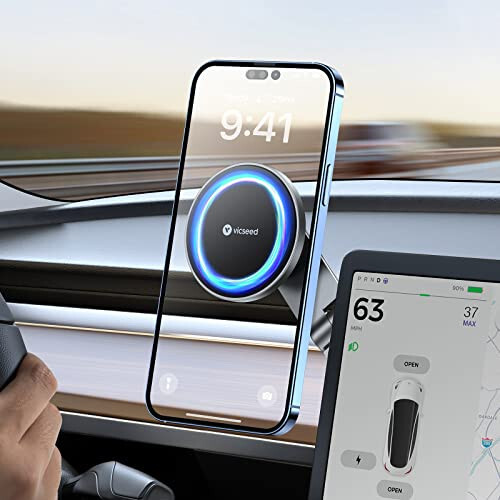 VICSEED Tesla Telefon Tutucu【En Güçlü Manyetik Güç】MagSafe Araba Tutucu Tesla Model 3 Model Y için, Katlanabilir Gizli Tesla Telefon Tutucu Tüm Telefonlara Uyar, Tesla Model Y Aksesuarları Tesla Model 3 Aksesuarları - 5