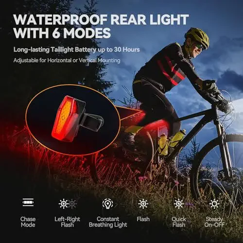 VICTAGEN Bike Lights Front and Rear - High Brightness 8500lm Rechargeable Bicycle Lights Set for Night Riding - Long Runtime Safety Lights for Cycling on Roads and Mountains - 4