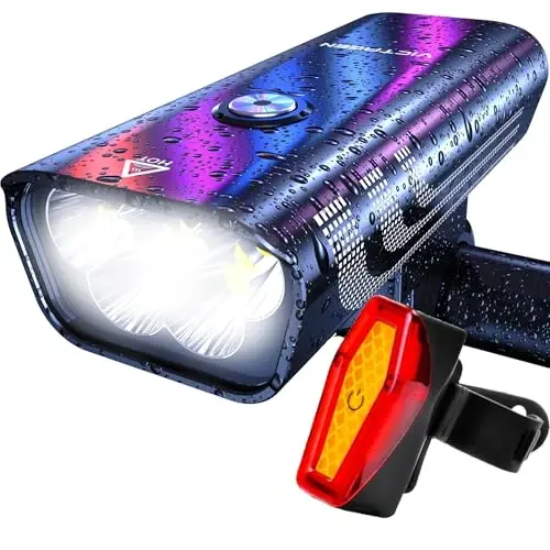 VICTAGEN Bike Lights Front and Rear - High Brightness 8500lm Rechargeable Bicycle Lights Set for Night Riding - Long Runtime Safety Lights for Cycling on Roads and Mountains - 6