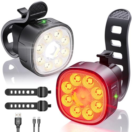 Victagen Bike Lights Kit 9LED Bike Headlights High & Low Beams, Ultra-Light and Bright Bicycle Lights, Waterproof Bike Lights for Night Riding, USB-C Bicycle Front and Rear Lights 