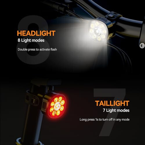 Victagen Bike Lights Kit 9LED Bike Headlights High & Low Beams, Ultra-Light and Bright Bicycle Lights, Waterproof Bike Lights for Night Riding, USB-C Bicycle Front and Rear Lights - 2