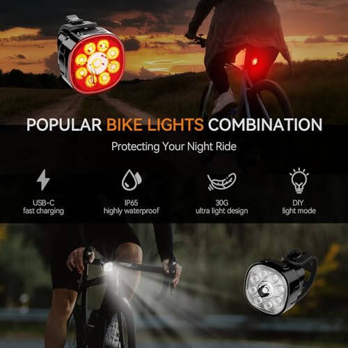 Victagen Bike Lights Kit 9LED Bike Headlights High & Low Beams, Ultra-Light and Bright Bicycle Lights, Waterproof Bike Lights for Night Riding, USB-C Bicycle Front and Rear Lights - 4