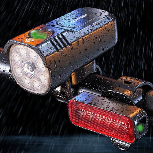 Victagen Bike Lights Kit 9LED Bike Headlights High & Low Beams, Ultra-Light and Bright Bicycle Lights, Waterproof Bike Lights for Night Riding, USB-C Bicycle Front and Rear Lights - VICTAGEN
