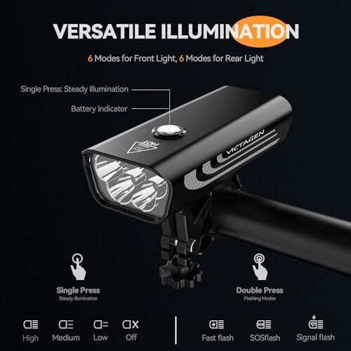 VICTAGEN Bike Lights Front and Rear - High Brightness 8500lm Rechargeable Bicycle Lights Set for Night Riding - Long Runtime Safety Lights for Cycling on Roads and Mountains - VICTAGEN (1)