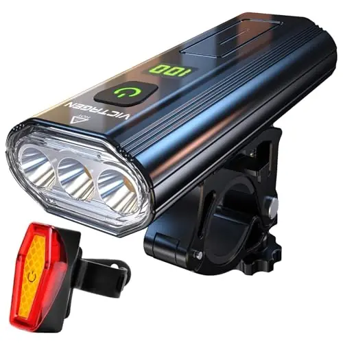 VICTAGEN Bike Lights Front and Rear - High Brightness 8500lm Rechargeable Bicycle Lights Set for Night Riding - Long Runtime Safety Lights for Cycling on Roads and Mountains - 1