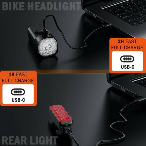 Victagen Velosiped Chiroqlari To'plami 9LED Velosiped Farasi Yuqori & Past Nurlar, Ultra Yengil va Yorqin Velosiped Chiroqlari, Kechki Yurish Uchun Su O'tkazmaydigan Velosiped Chiroqlari, USB-C Velosiped Old va Orqa Chiroqlari - 7