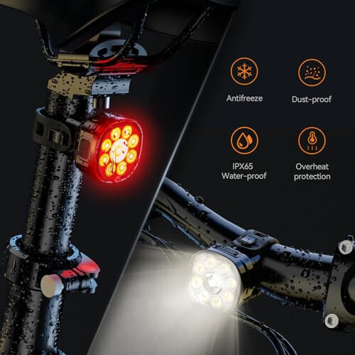 Victagen Velosiped Chiroqlari To'plami 9LED Velosiped Farlari Yuqori va Past Nurlar, Ultra Yengil va Yorqin Velosiped Chiroqlari, Kechasi Haydash Uchun Su O'tkazmaydigan Velosiped Chiroqlari, USB-C Velosiped Old va Orqa Chiroqlari - 6