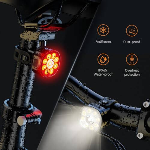 Victagen Velosiped Chiroqlari To'plami 9LED Velosiped Farlari Yuqori va Past Nurlar, Ultra Yengil va Yorqin Velosiped Chiroqlari, Kechasi Haydash Uchun Su O'tkazmaydigan Velosiped Chiroqlari, USB-C Velosiped Old va Orqa Chiroqlari - 6