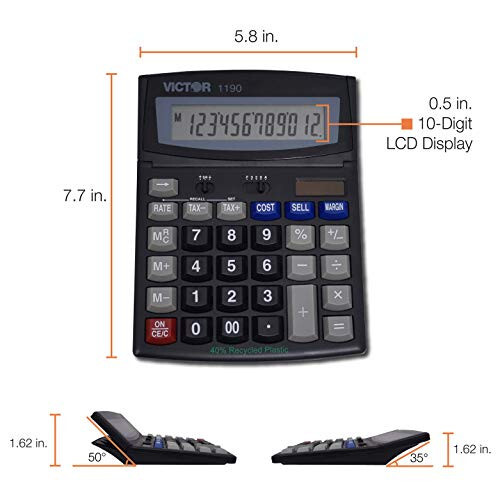 Victor 1190 Desktop Display Calculator, Black, 1