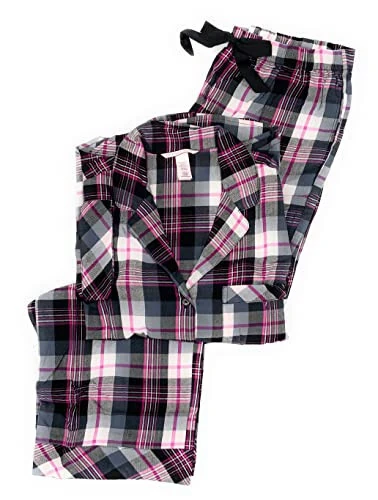 Victoria's Secret The Flannel Long PJ Pajama Set (XX-Large, Black White Pink Plaid) - Modazone