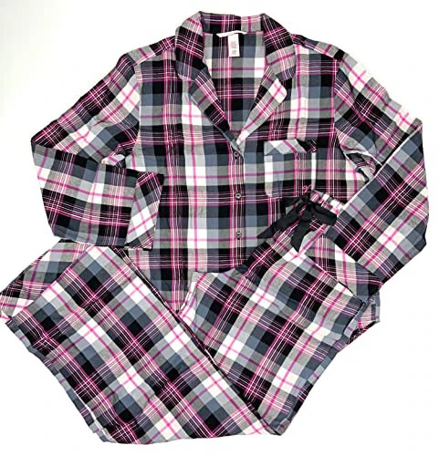 Victoria's Secret The Flannel Long PJ Pajama Set (XX-Large, Black White Pink Plaid) - Modazone (1)